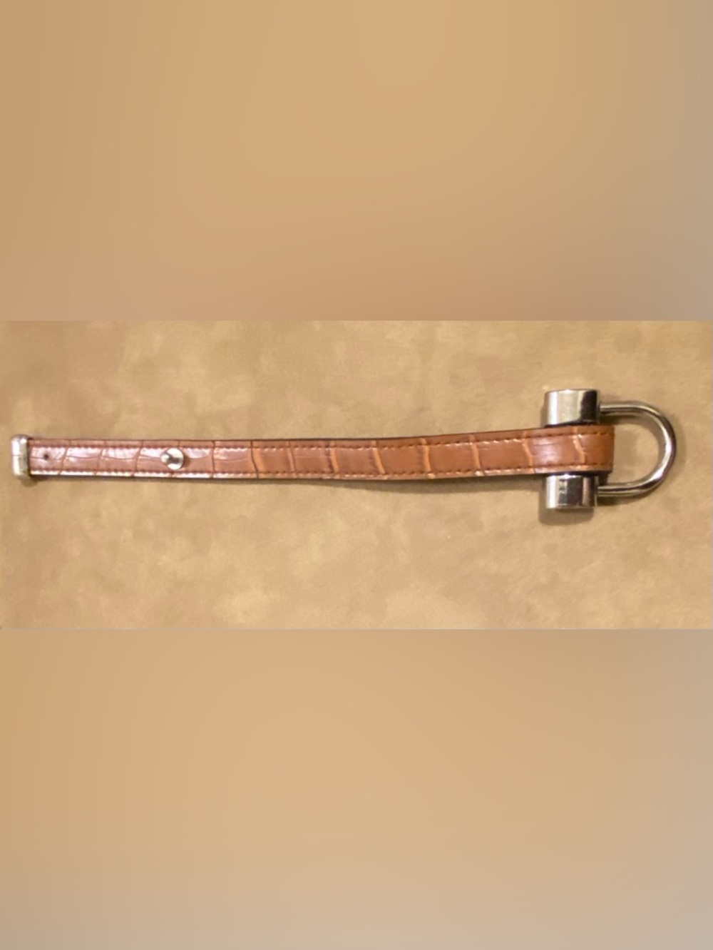 Men's Tan Leather Strap Keychain with Silver Hardware